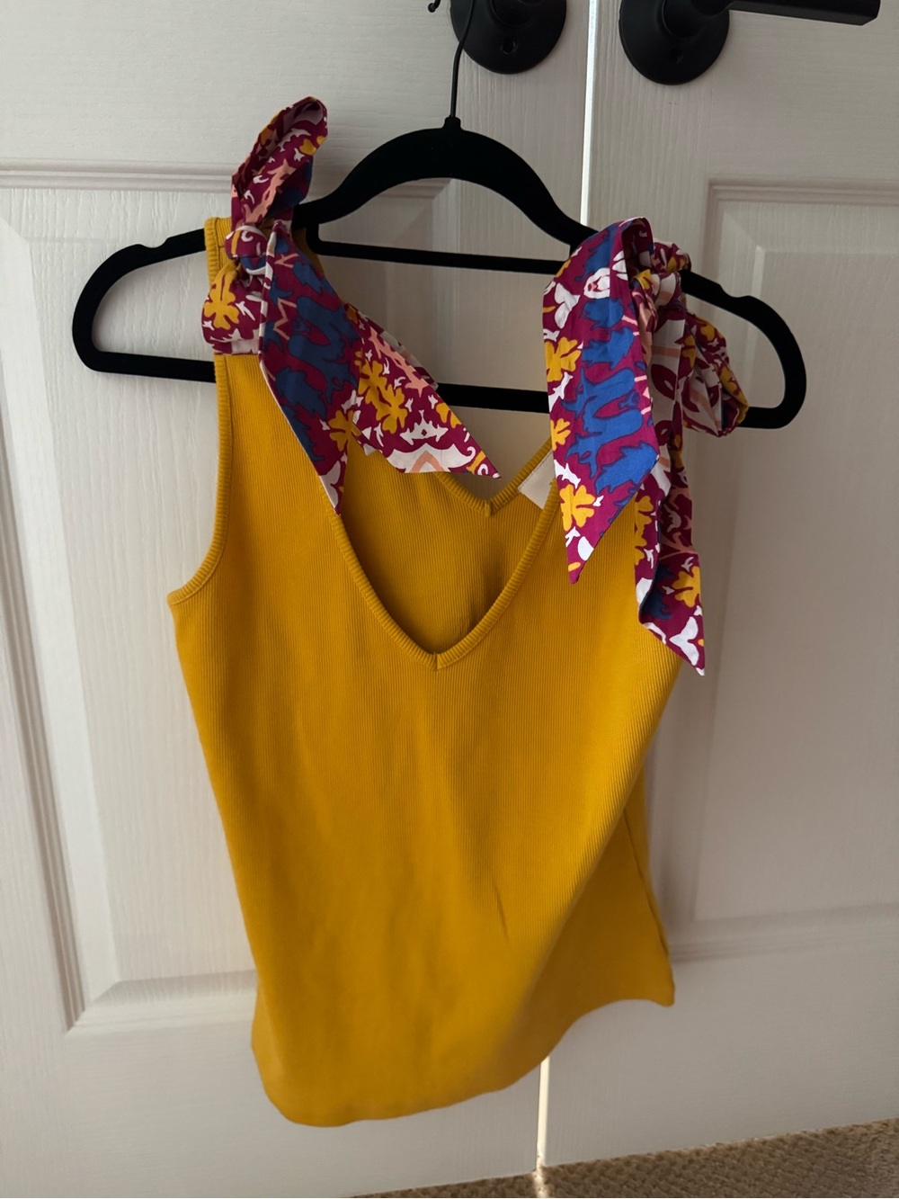 Anthropologie Maeve Mustard Tank with Floral Tie-Strap Detail